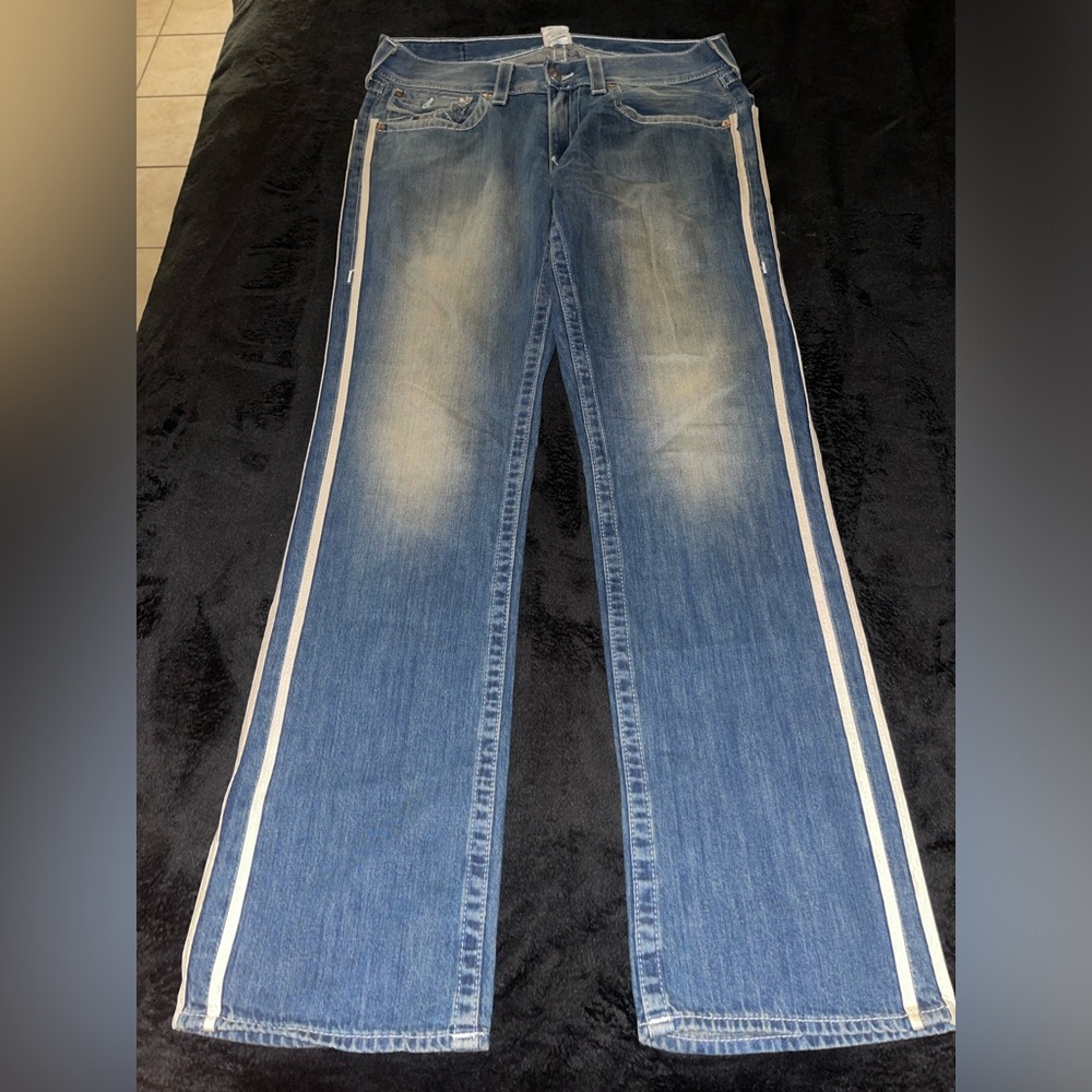 Stylish Blue Jeans with White Stripes